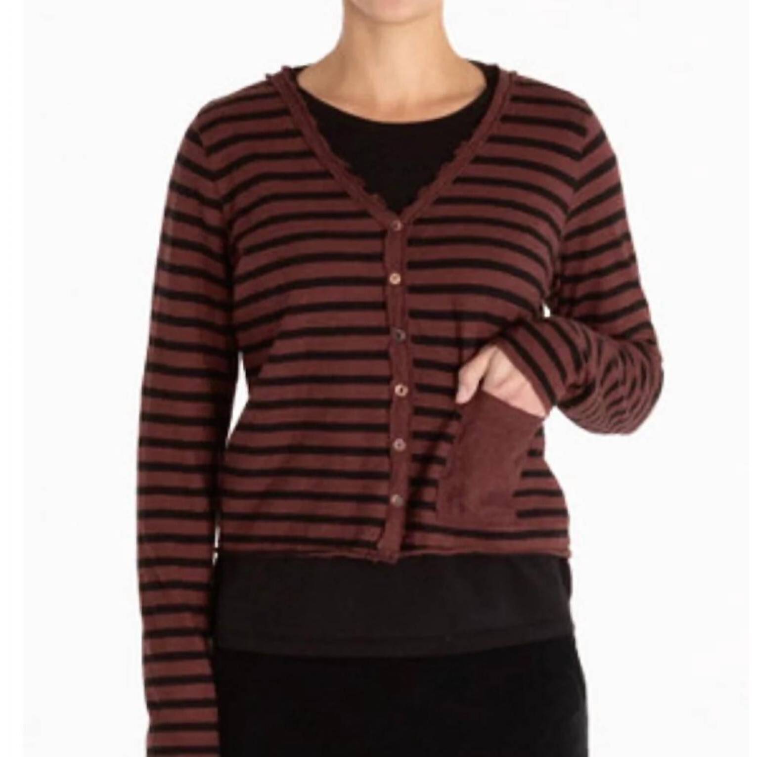 New Cut Loose Stripe Crop Pocket Cardigan In Barnwood